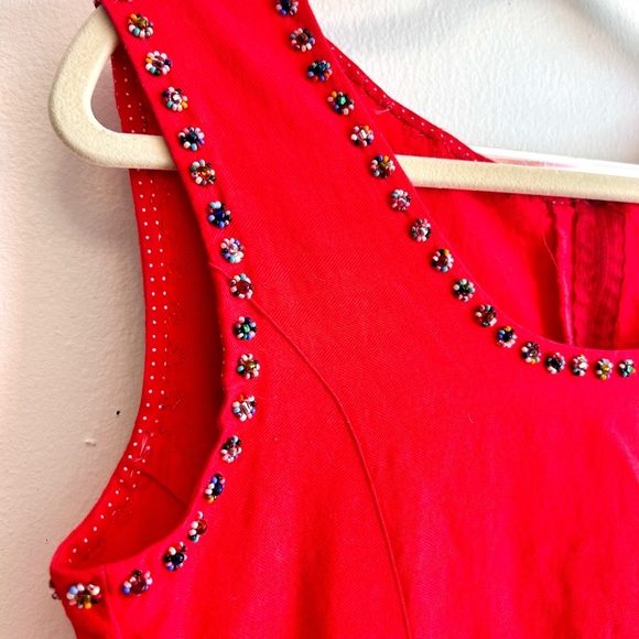 Vintage Late 90s / Y2K Embellished Beaded Red Cotton Shift Dress - Picture 2 of 8
